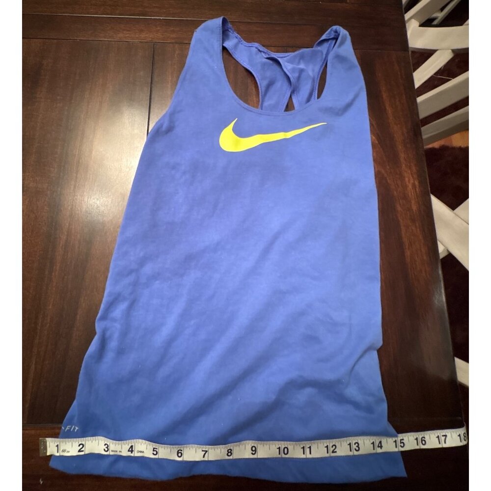 Nike Womens Dri-Fit Racerback Tank Top XS Blue Yellow Swoosh - Picture 7 of 7